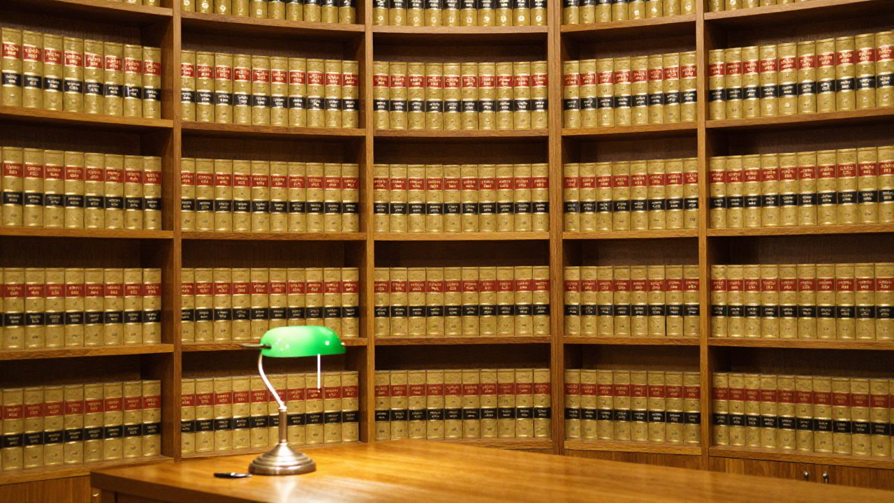 Law library with bookshelves and reading table
