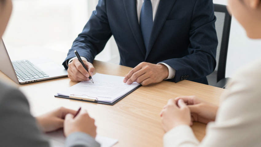 Professional legal consultation on travel documents in modern office