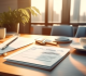 Company registration documents on desk, legal concept