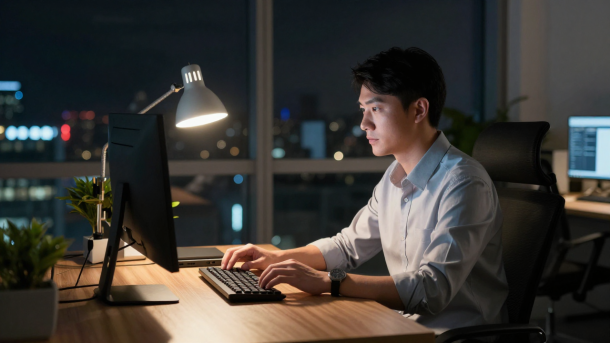 Employee working late overtime concept